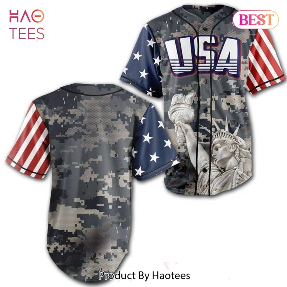 Usa Patriotic Camo Baseball Jersey - Stars &amp; Stripes Design - Perfect For July 4Th!
