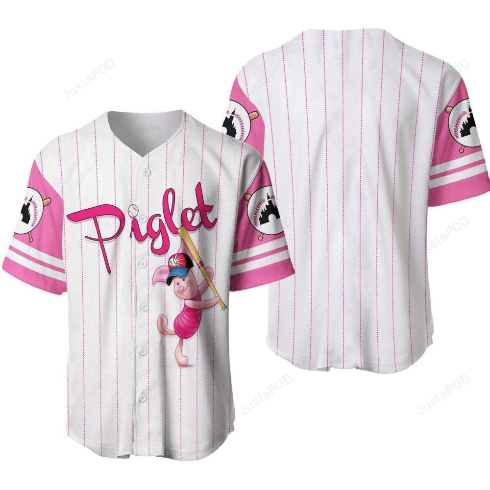 Piglet Baseball Jersey – Cute Pink Striped Unisex Sports Shirt With Fun Cartoon Design