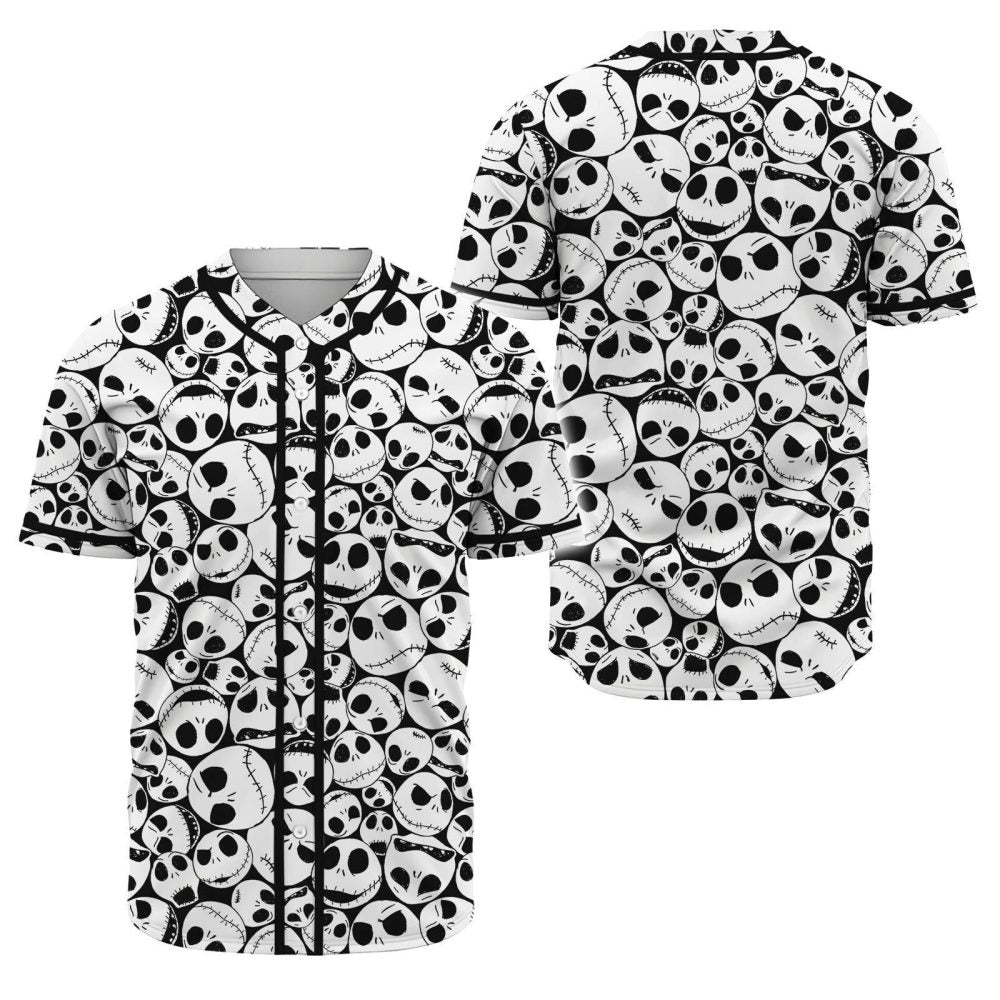 Unisex Skull Pattern Baseball Jersey - Halloween Theme, Black &amp; White, Breathable Fabric