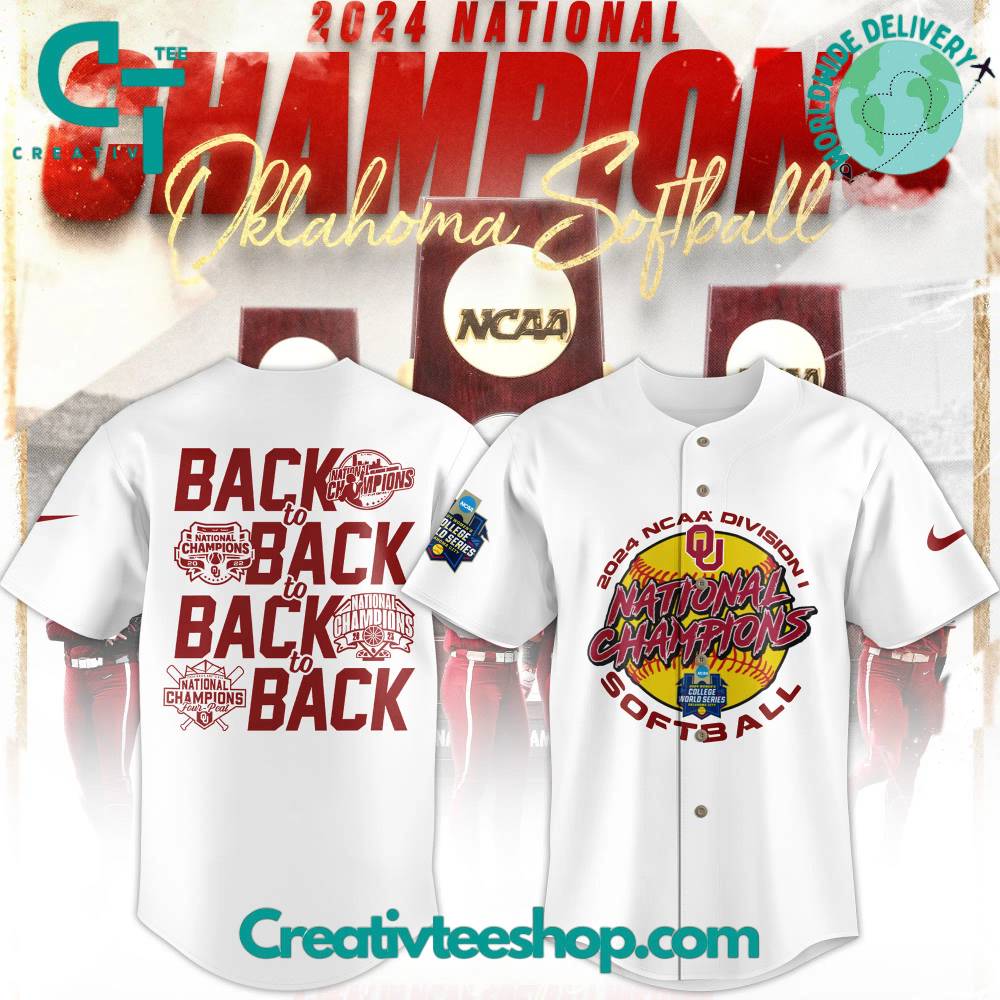 Oklahoma Sooners 2024 Ncaa Softball Womens College World Series Champions White Baseball Jersey