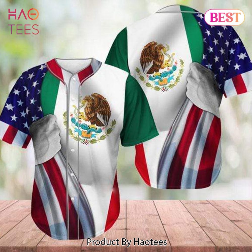 Mexican-American Flag Baseball Jersey - Patriotic Design By Haotees