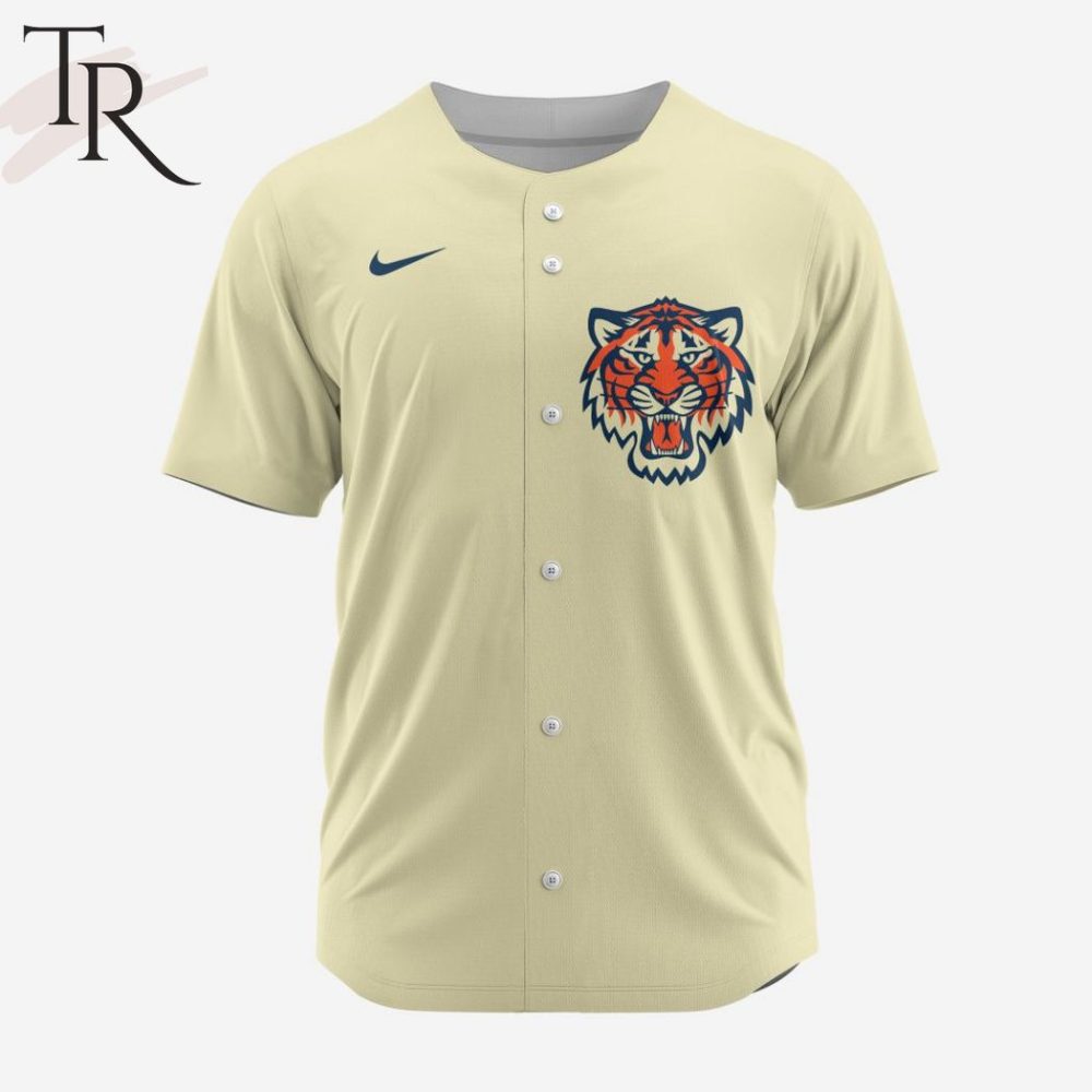 Vintage Tiger Logo Baseball Jersey - Classic Beige Design, Unisex Sportswear