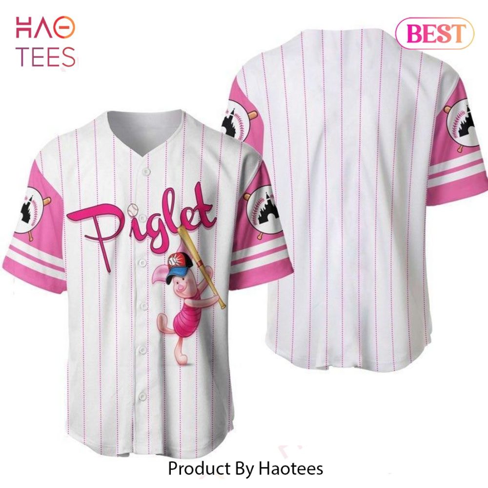 Piglet Baseball Jersey - Cute Pink Stripes Sports Tee For Fans , Haotees