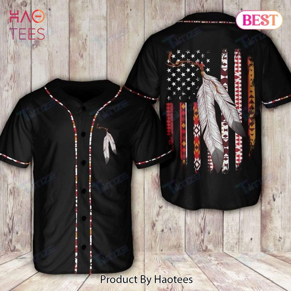 Tribal Feather Baseball Jersey - Stylish Black American Flag Shirt By Haotees