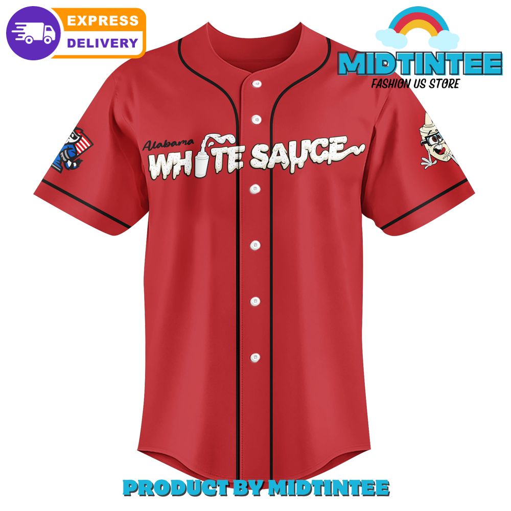 Alabama White Sauce Red Baseball Jersey - Fun Graphic Tee For Fans , Fast Shipping