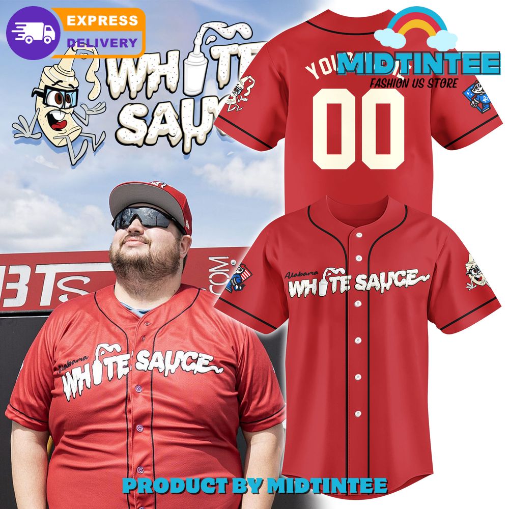 Alabama White Sauce Red Baseball Jersey - Fun Graphic Tee For Fans , Fast Shipping