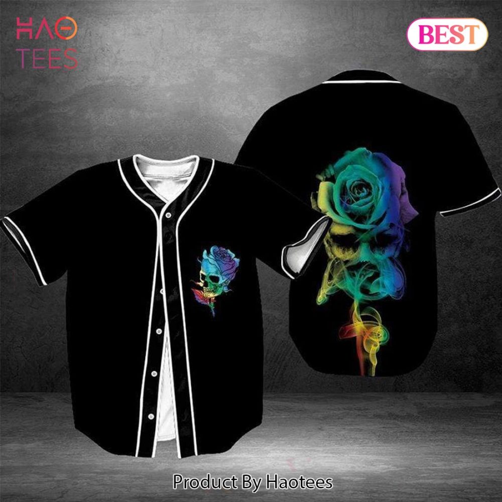 Vibrant Skull &amp; Rose Baseball Jersey Shirt – Unique Graphic Design, Perfect For Casual Wear