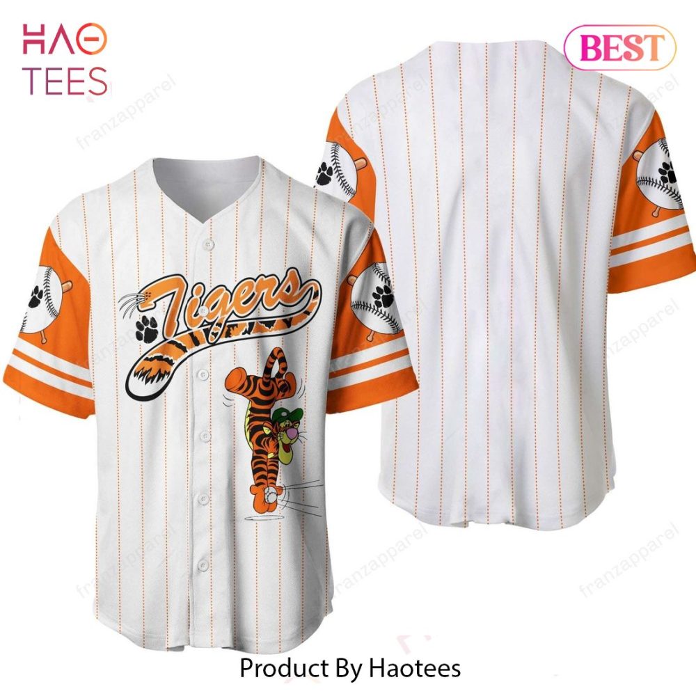 Unisex Tigers Baseball Jersey – Vibrant Orange &amp; White Cartoon Design – Perfect For Sports Fans