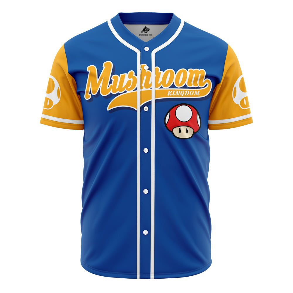 Mushroom Kingdom Baseball Jersey - Unique Blue &amp; Yellow Gamer Apparel - Unisex Sizes Available