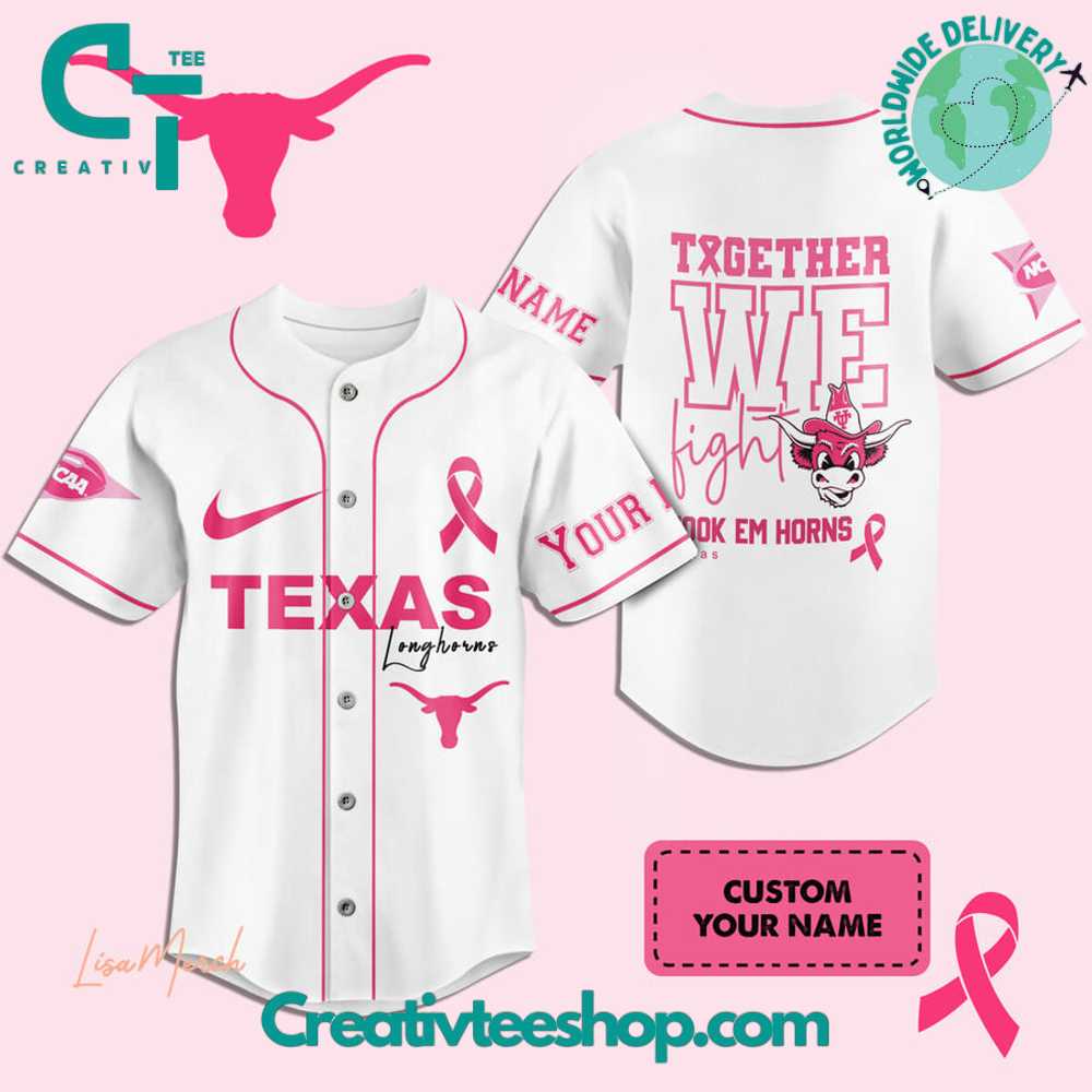 Texas Longhorns Breast Cancer Together We Fight Baseball Jersey